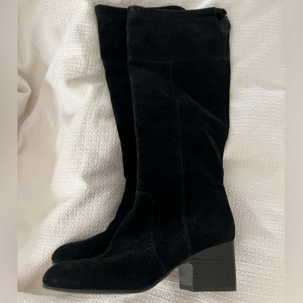 EILEEN FISHER Tall Black Boots Suede Block Heel Size 8 1/2 worn once!